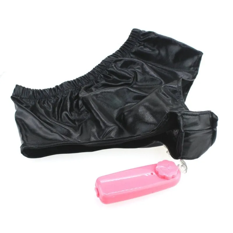 0436M  Faux Leather Vibrating Dildo Panties