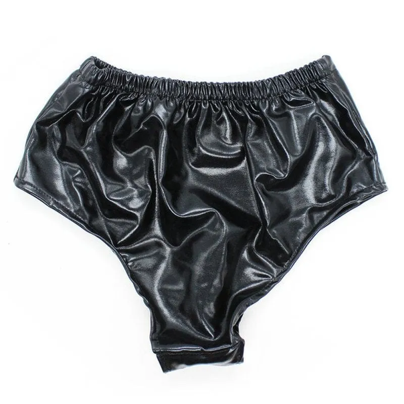 0436M  Faux Leather Vibrating Dildo Panties