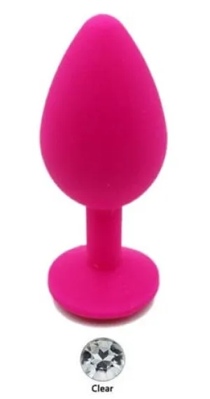 0456AE  Soft Silicone Butt Plug. Large Hot Pink Plug. Rhinestone Crystal  - LAST CHANCE - Final Closeout!