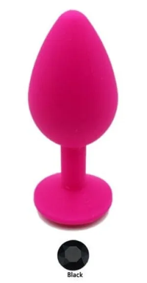 0479AE  Soft Silicone Butt Plug. Large Hot Pink Plug. Black Crystal  - LAST CHANCE - Final Closeout!