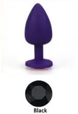 0530AE  Soft Silicone Butt Plug. Large Purple Plug. Black Crystal - LAST CHANCE - Final Closeout!