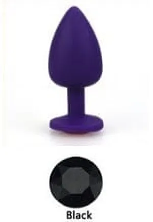 0530AE  Soft Silicone Butt Plug. Large Purple Plug. Black Crystal - LAST CHANCE - Final Closeout!