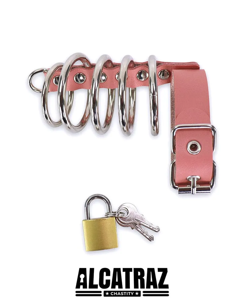 0574DL      Light Pink 5 Gates Of Hell with Locking Buckling Cock Ring