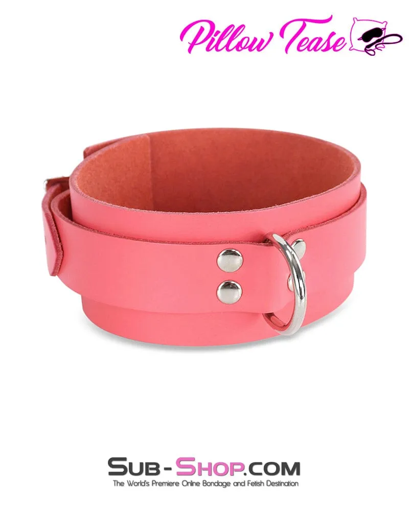 0914A      Passion Pink Leather Bondage Collar - MEGA Deal