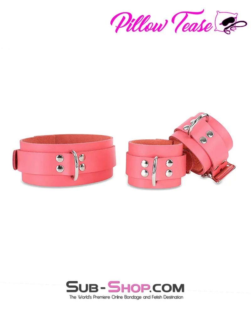 0914A      Passion Pink Leather Bondage Collar - MEGA Deal