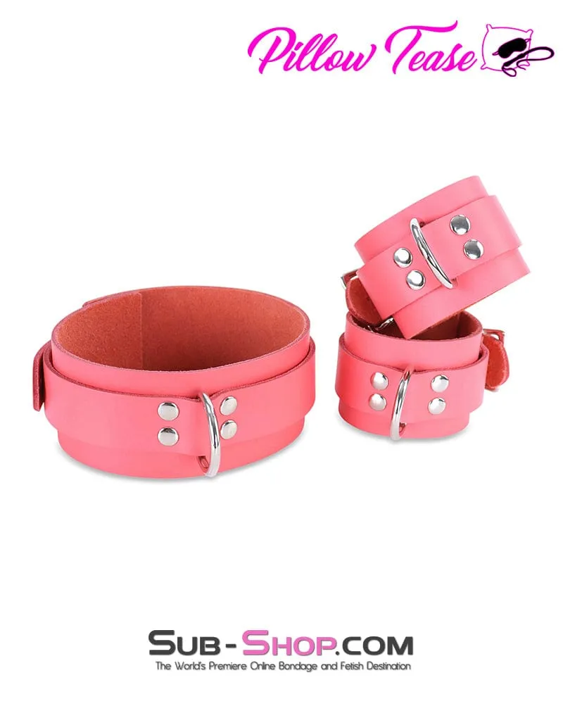0914A      Passion Pink Leather Bondage Collar - MEGA Deal