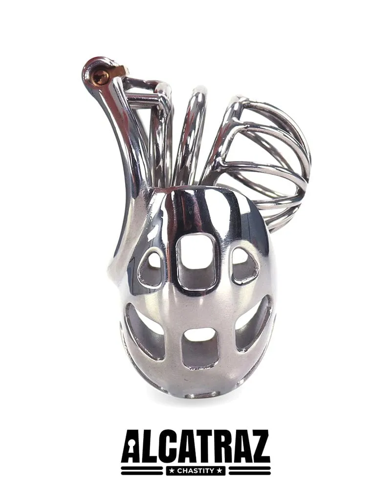 0995AR      Balls and All Full Coverage Locking Steel Chastity Device. 2 Cock Ring