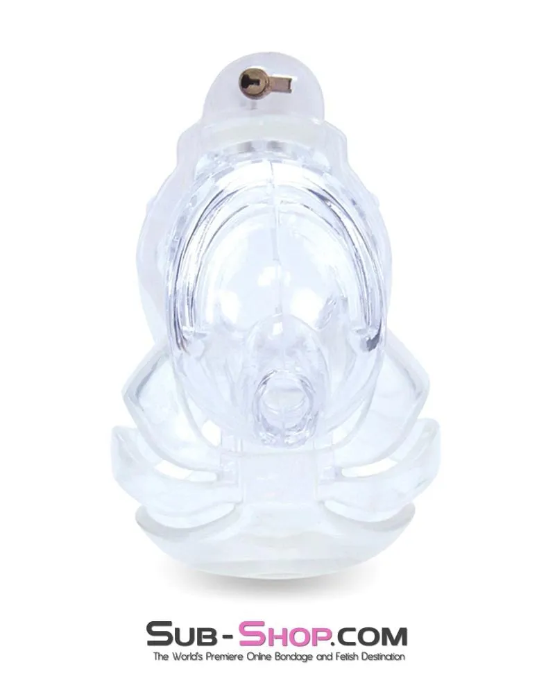 1414AR-SIS      Sissy Vortex Clear Full Cock and Ball Enclosure High Security Pin Tumbler Locking Cock Cage Chastity