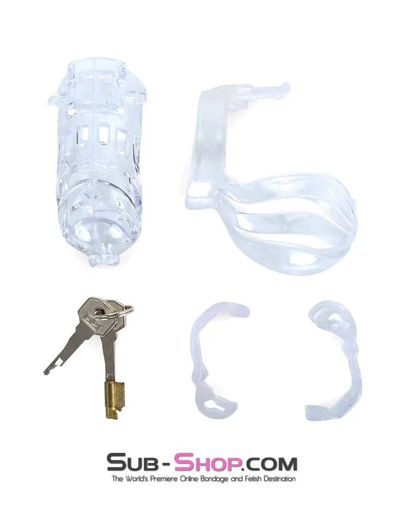 1414AR-SIS      Sissy Vortex Clear Full Cock and Ball Enclosure High Security Pin Tumbler Locking Cock Cage Chastity