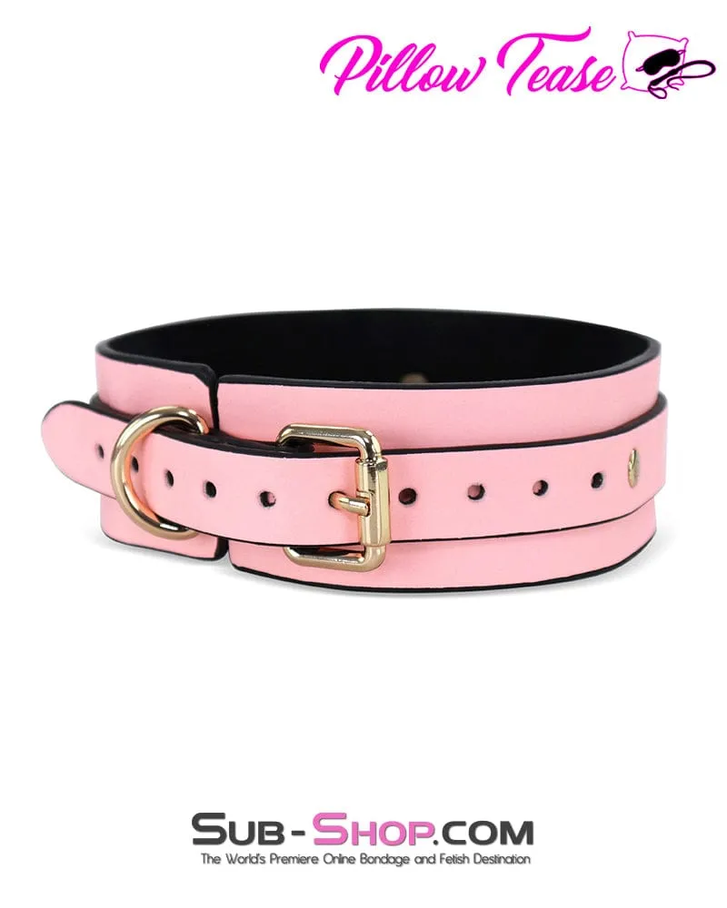 1588DL      Belled Princess Pink Bondage Collar with Gold Hardware and Leash