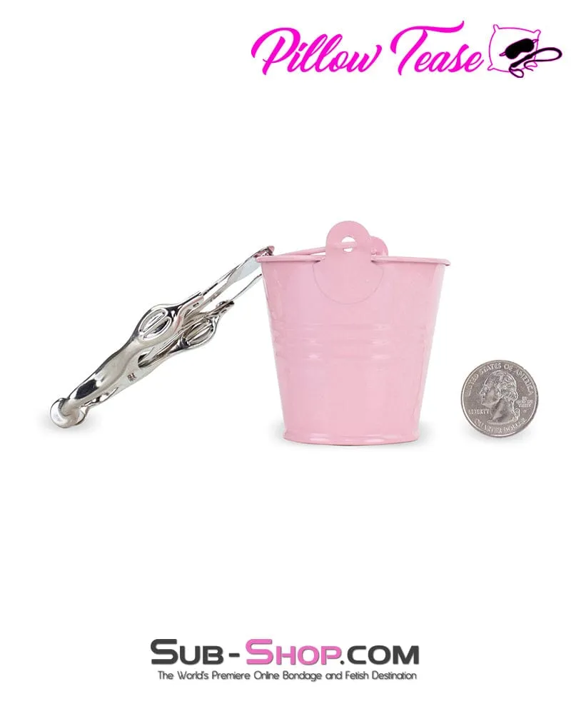 1780M-SIS      Prissy Sissy Boi Funishment Clover Clamps with Pink Dominant Female Weight Buckets