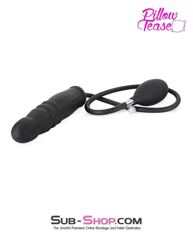 1820MQ-SIS      Sissy Bitch Inflatable Ribbed Black Rubber Dildo