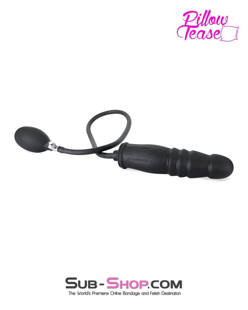 1820MQ-SIS      Sissy Bitch Inflatable Ribbed Black Rubber Dildo