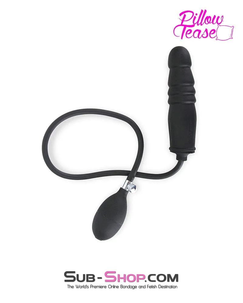 1820MQ-SIS      Sissy Bitch Inflatable Ribbed Black Rubber Dildo