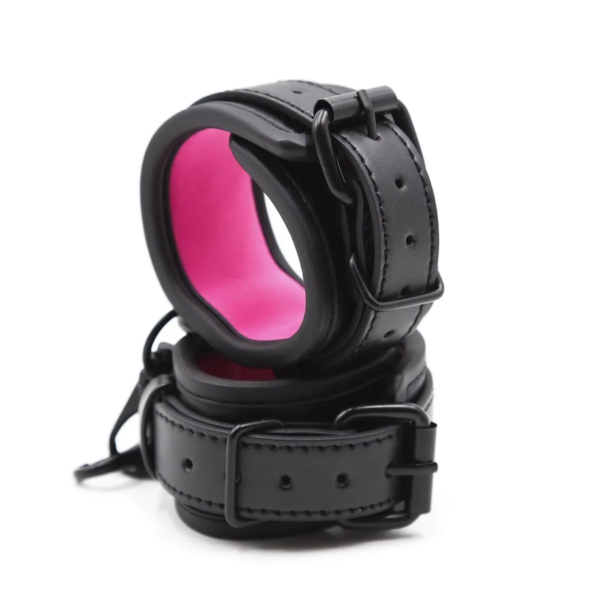 1871MQ-SIS      Blackout Padded Wrist Cuffs with Clips and Soft Pink Sissy Neoprene Lining