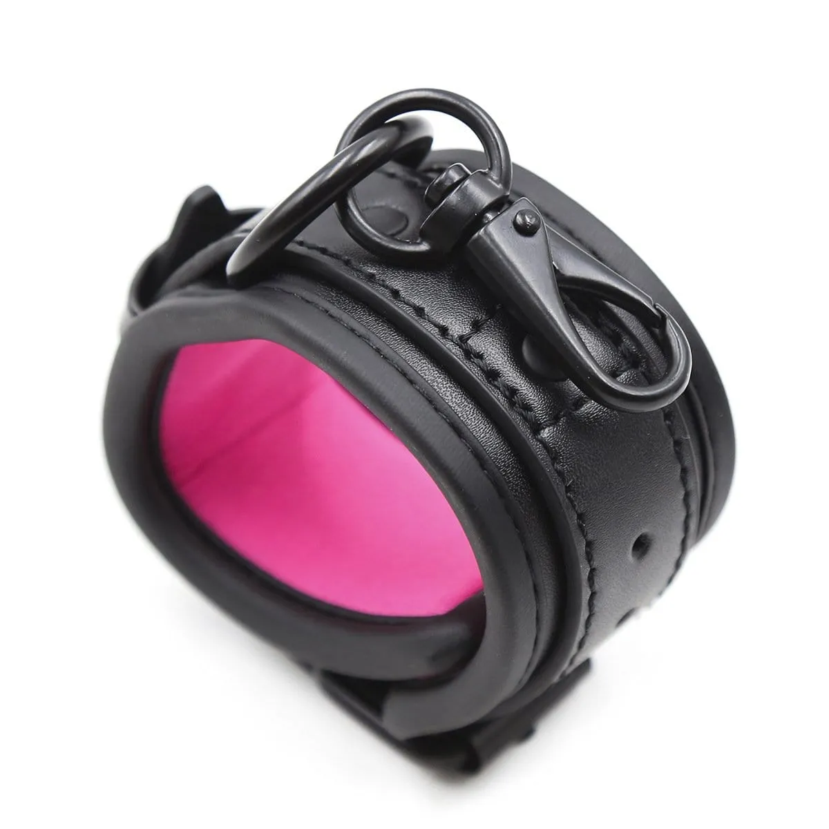 1871MQ-SIS      Blackout Padded Wrist Cuffs with Clips and Soft Pink Sissy Neoprene Lining