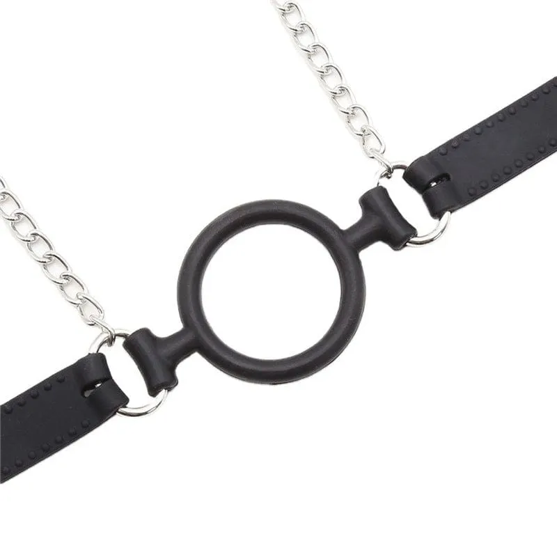 2225DL      Locking 2 Wide Black Silicone Comfort Ring Gag with Adjustable Nipple Clamps
