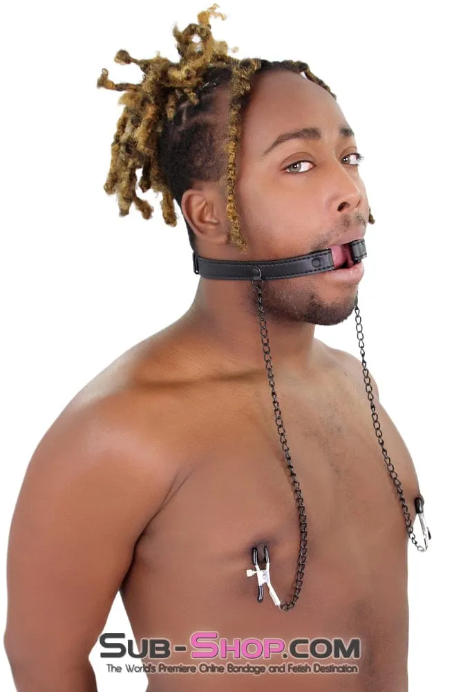 2258MQ-SIS      Oh-My Pretty Mistress Sessions Sissy Slave Ring Gag with Black Wicked Nipple Clamps Set