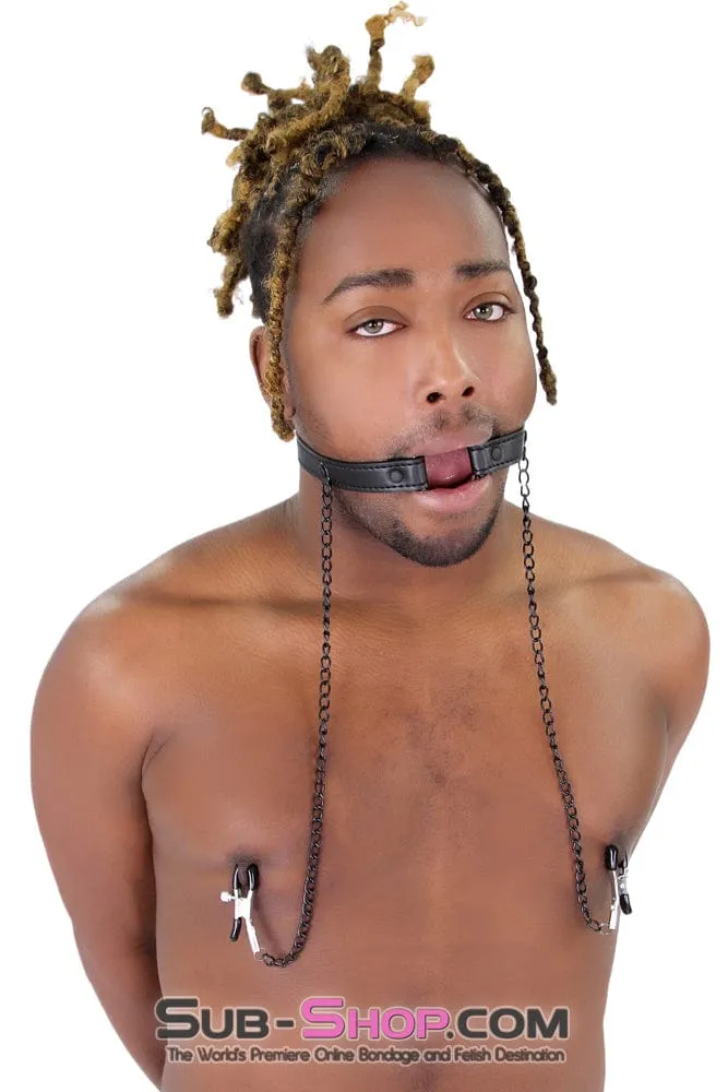 2258MQ-SIS      Oh-My Pretty Mistress Sessions Sissy Slave Ring Gag with Black Wicked Nipple Clamps Set