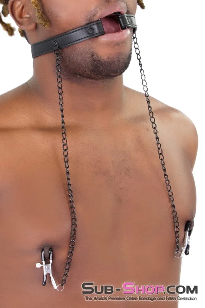 2258MQ-SIS      Oh-My Pretty Mistress Sessions Sissy Slave Ring Gag with Black Wicked Nipple Clamps Set