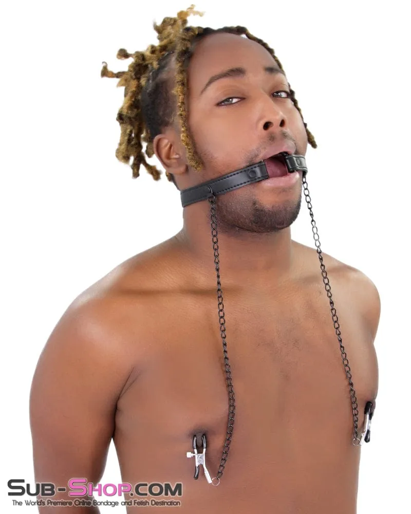 2258MQ-SIS      Oh-My Pretty Mistress Sessions Sissy Slave Ring Gag with Black Wicked Nipple Clamps Set