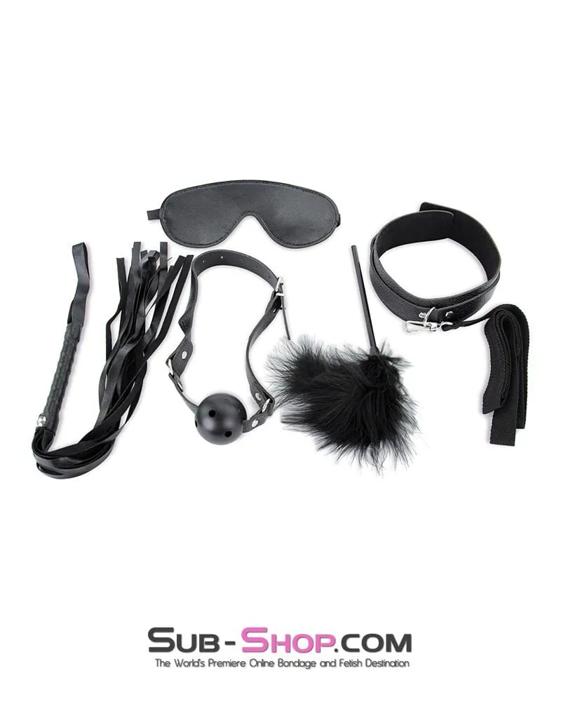 2316M      Black Bondage Fantasy Rope. Cuffs. Collar. Clamps. Blindfold. Gag. Whip. Tickler and Connections Kit – 10 pcs