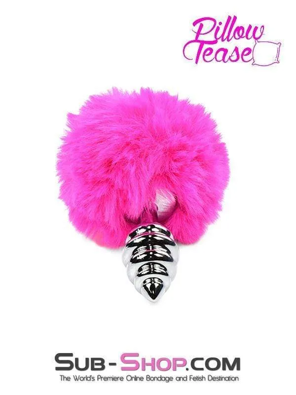 2478M-SIS      Sissy Pink Powder Puff Tail with Ribbed Chrome Anal Plug