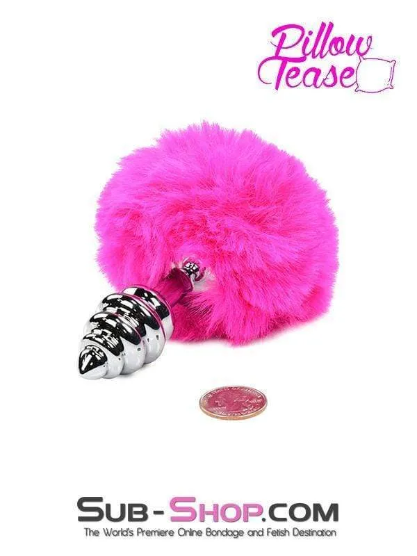 2478M-SIS      Sissy Pink Powder Puff Tail with Ribbed Chrome Anal Plug