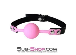 3480LT-SIS      Forced Fantasy Beginner's Riveted Rubber Sissy Bitch Ballgag. Sissy Princess Pink Ball