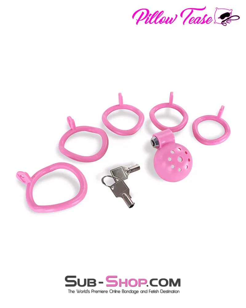 3609DL  High Security Barrel Key Locking Pink Male Chastity Cage with 5 Base Cock Ring Sizes