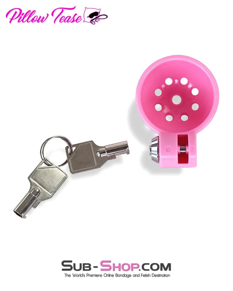 3609DL  High Security Barrel Key Locking Pink Male Chastity Cage with 5 Base Cock Ring Sizes