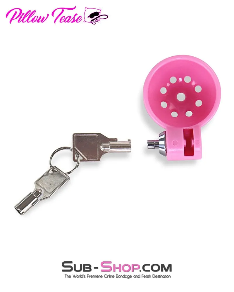3609DL  High Security Barrel Key Locking Pink Male Chastity Cage with 5 Base Cock Ring Sizes