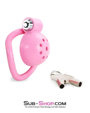 3609DL  High Security Barrel Key Locking Pink Male Chastity Cage with 5 Base Cock Ring Sizes