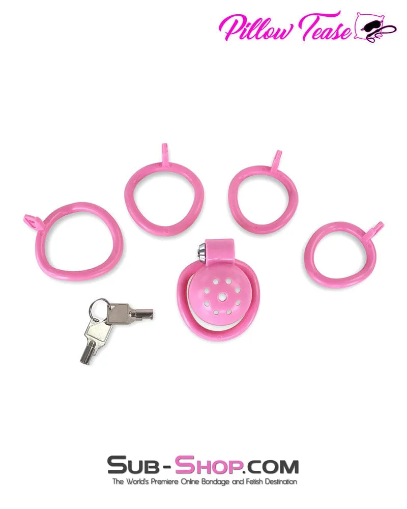 3609DL  High Security Barrel Key Locking Pink Male Chastity Cage with 5 Base Cock Ring Sizes