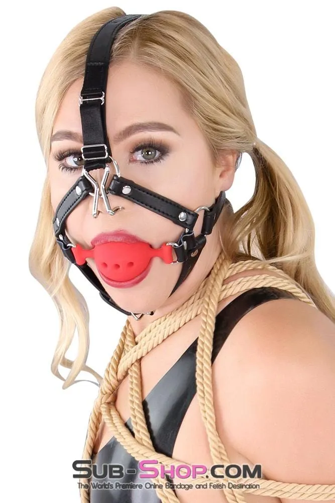 3796RS      2 Large Red Silicone Breather Ball Gag Trainer with Nose Hook