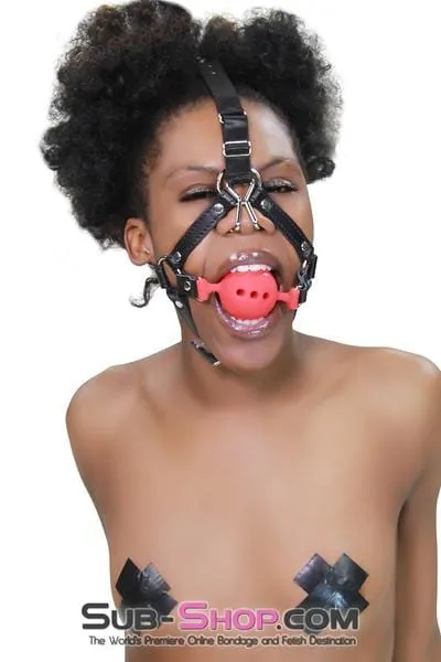 3796RS      2 Large Red Silicone Breather Ball Gag Trainer with Nose Hook