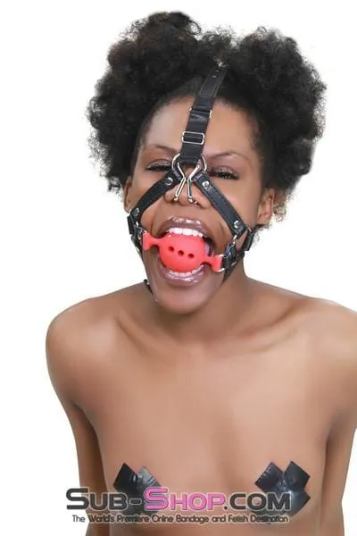 3796RS      2 Large Red Silicone Breather Ball Gag Trainer with Nose Hook