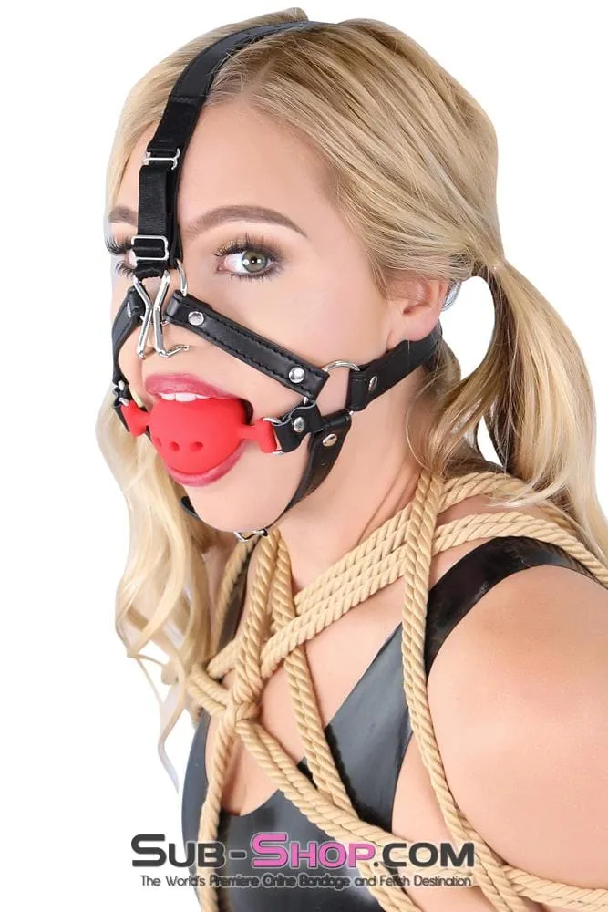 3796RS      2 Large Red Silicone Breather Ball Gag Trainer with Nose Hook