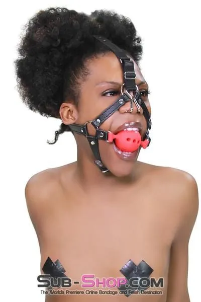 3796RS      2 Large Red Silicone Breather Ball Gag Trainer with Nose Hook