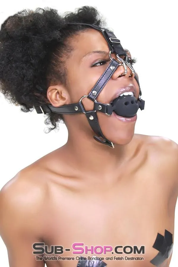 3812RS      2 Large Black Silicone Breather Ball Gag Trainer with Nose Hook