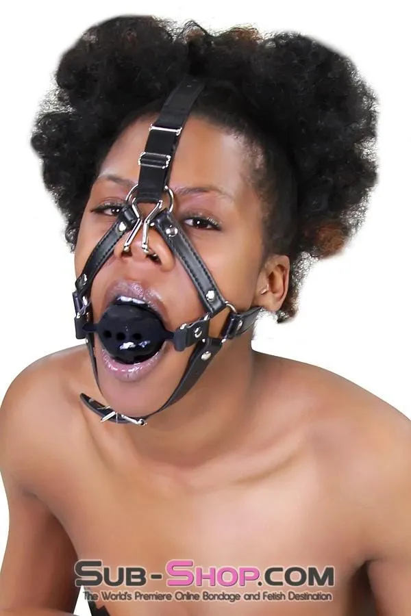 3812RS      2 Large Black Silicone Breather Ball Gag Trainer with Nose Hook