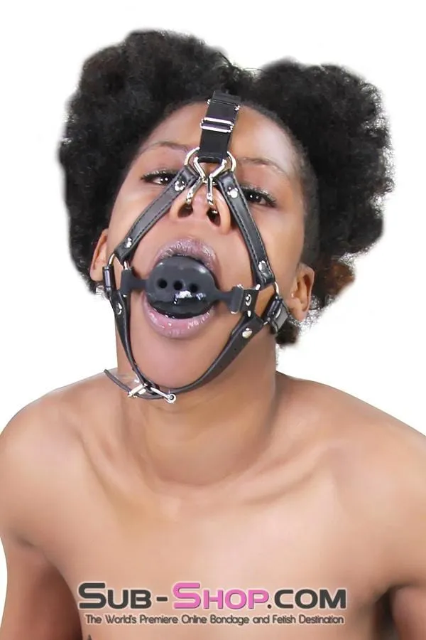 3812RS      2 Large Black Silicone Breather Ball Gag Trainer with Nose Hook