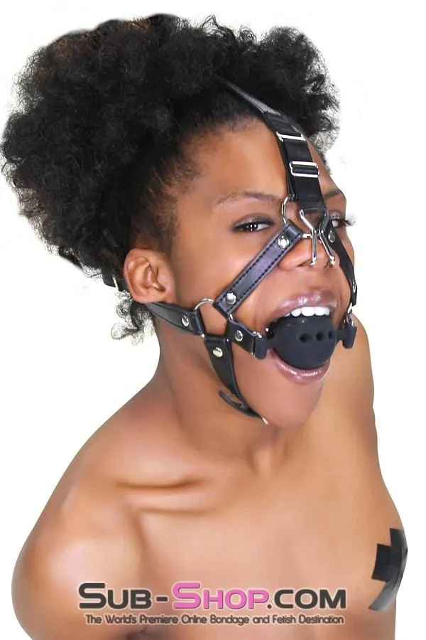 3812RS      2 Large Black Silicone Breather Ball Gag Trainer with Nose Hook