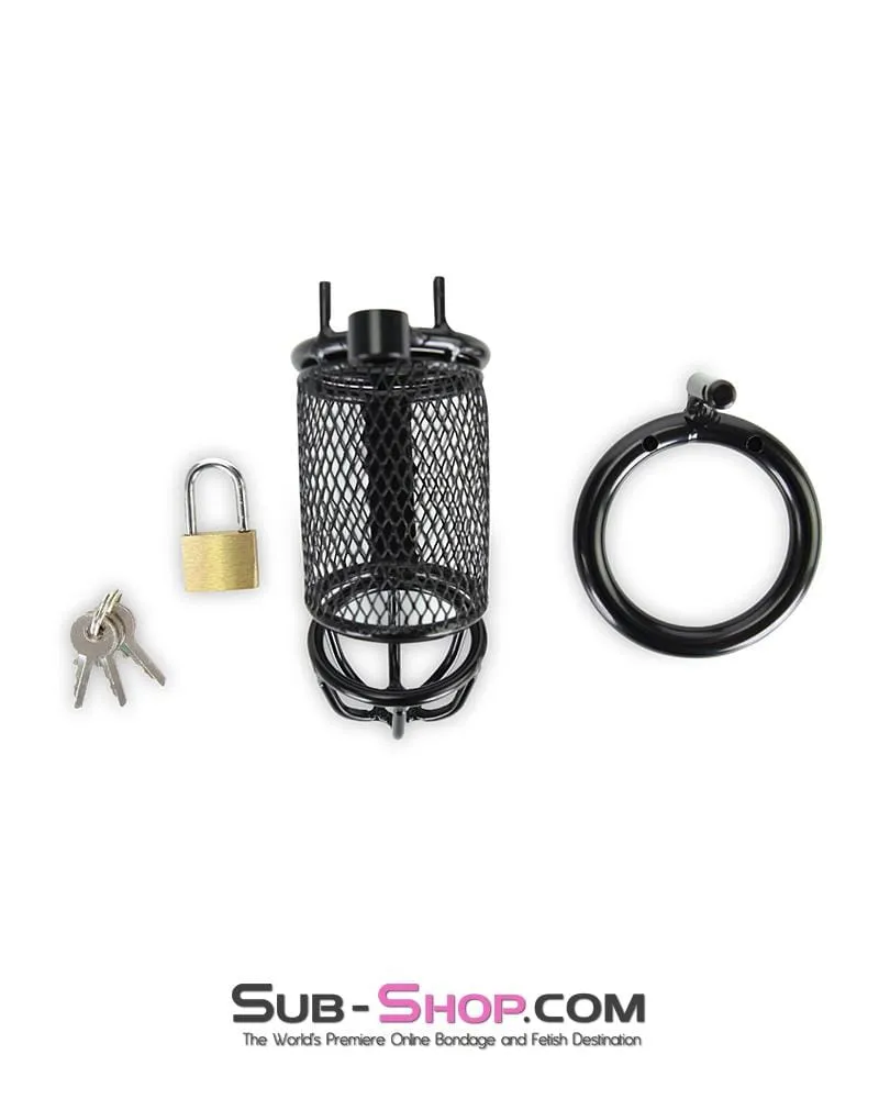 4725M-SIS      Caged Sissy Black Steel Tease and Denial Chastity Device