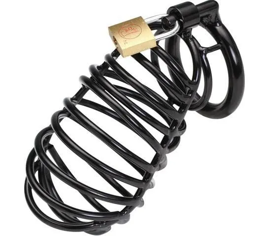 4738HS    Big Boy Black Anodized Steel Chastity Cock Cage