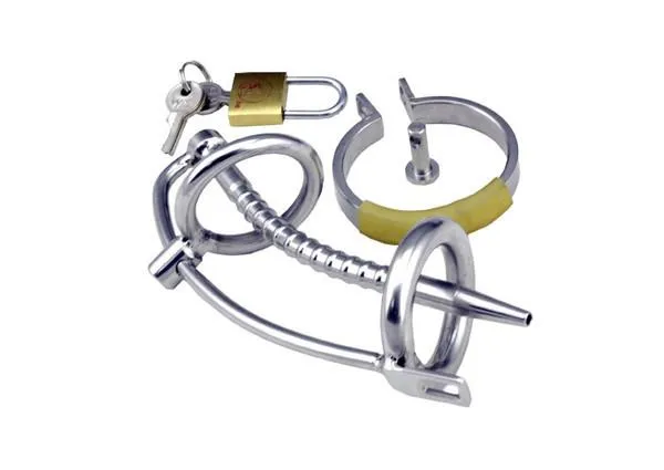 7239AR      The Shaft 5 Hollow Steel Penis Plug Locking Chastity Device with Glans Ring