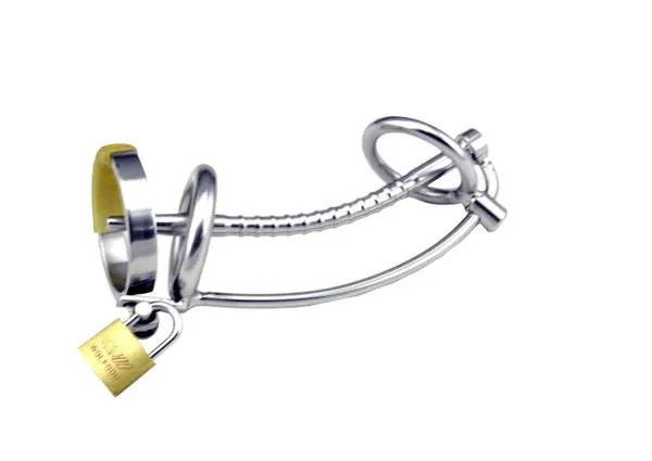 7239AR      The Shaft 5 Hollow Steel Penis Plug Locking Chastity Device with Glans Ring