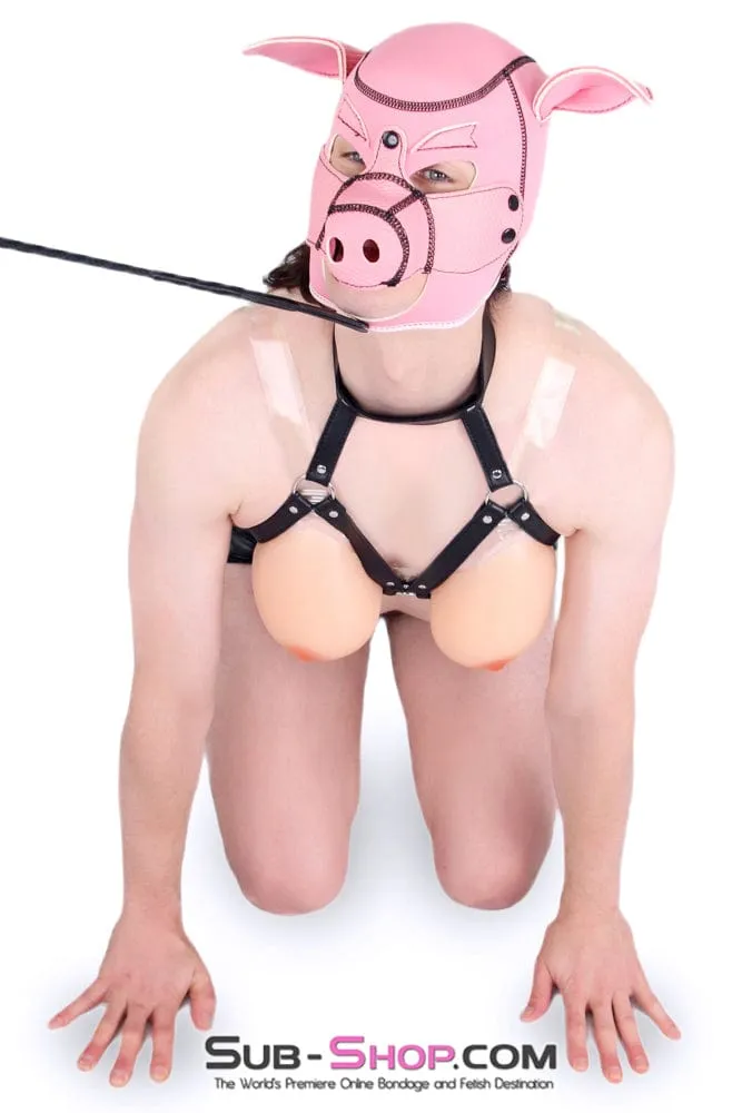 7784M-SIS      Serve Me Pig Sissy Bondage Hood with Snap Off Nose