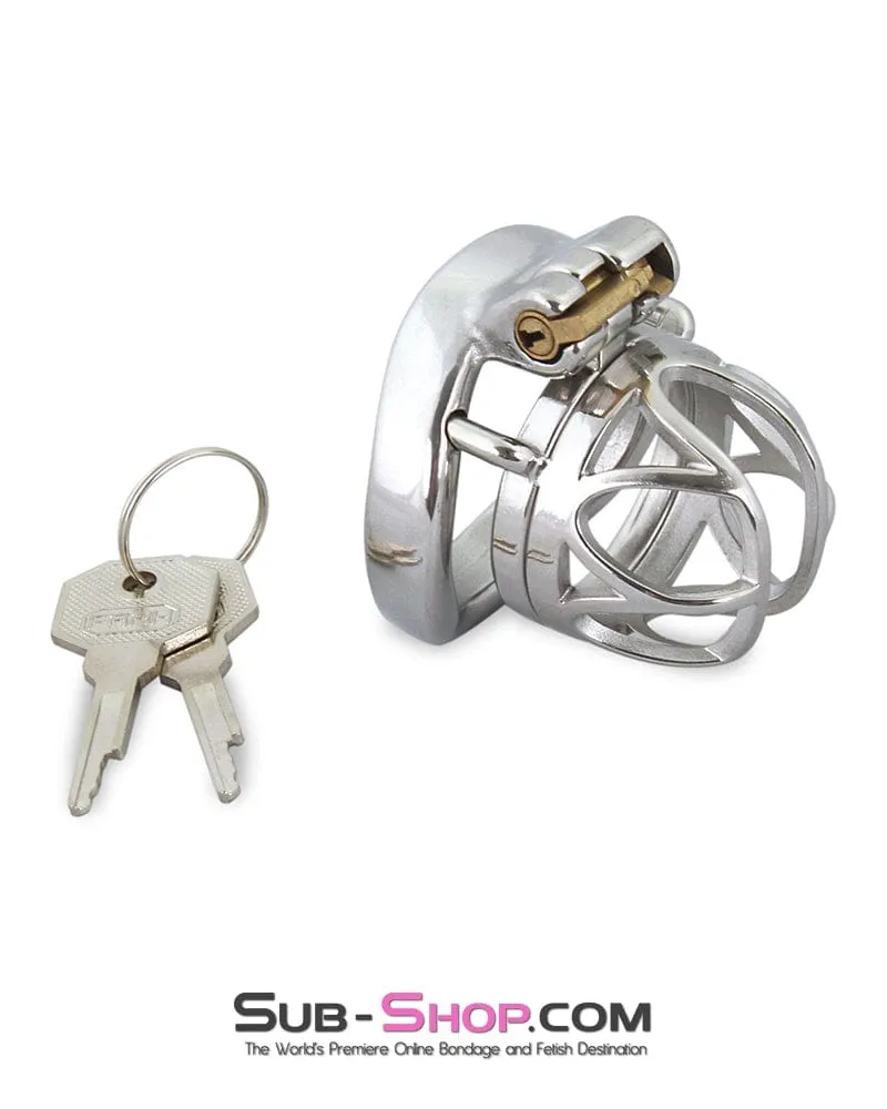7829M  The Brig Small Steel Cock Cage Chastity with Medium Cock Ring