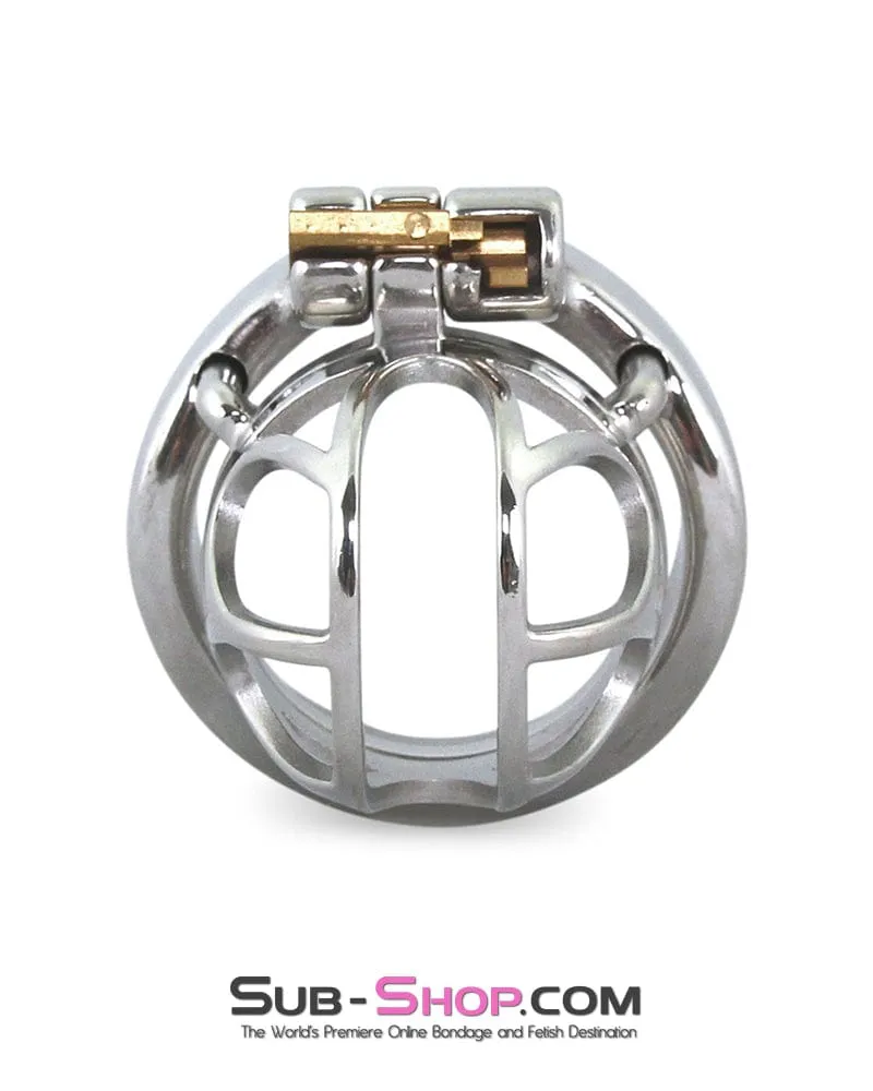 7829M  The Brig Small Steel Cock Cage Chastity with Medium Cock Ring